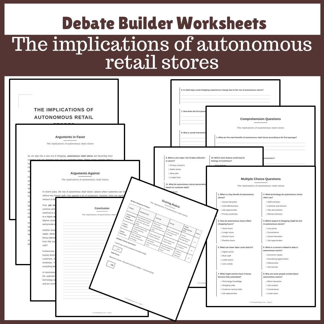 The implications of autonomous retail stores | Favour and Against Worksheet Printable Activity