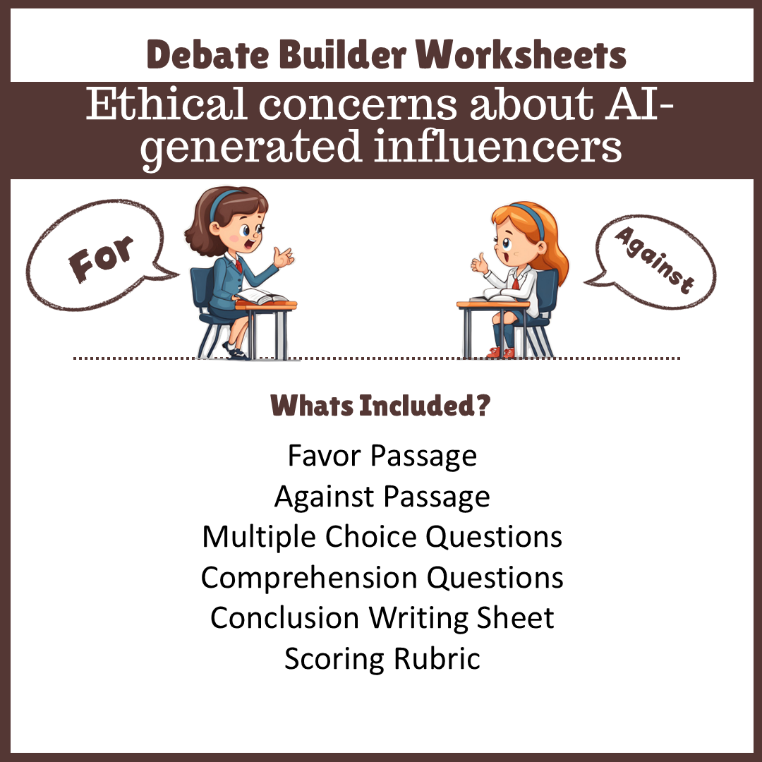 Ethical concerns about AI-generated influencers | Favour and Against Worksheet Printable Activity