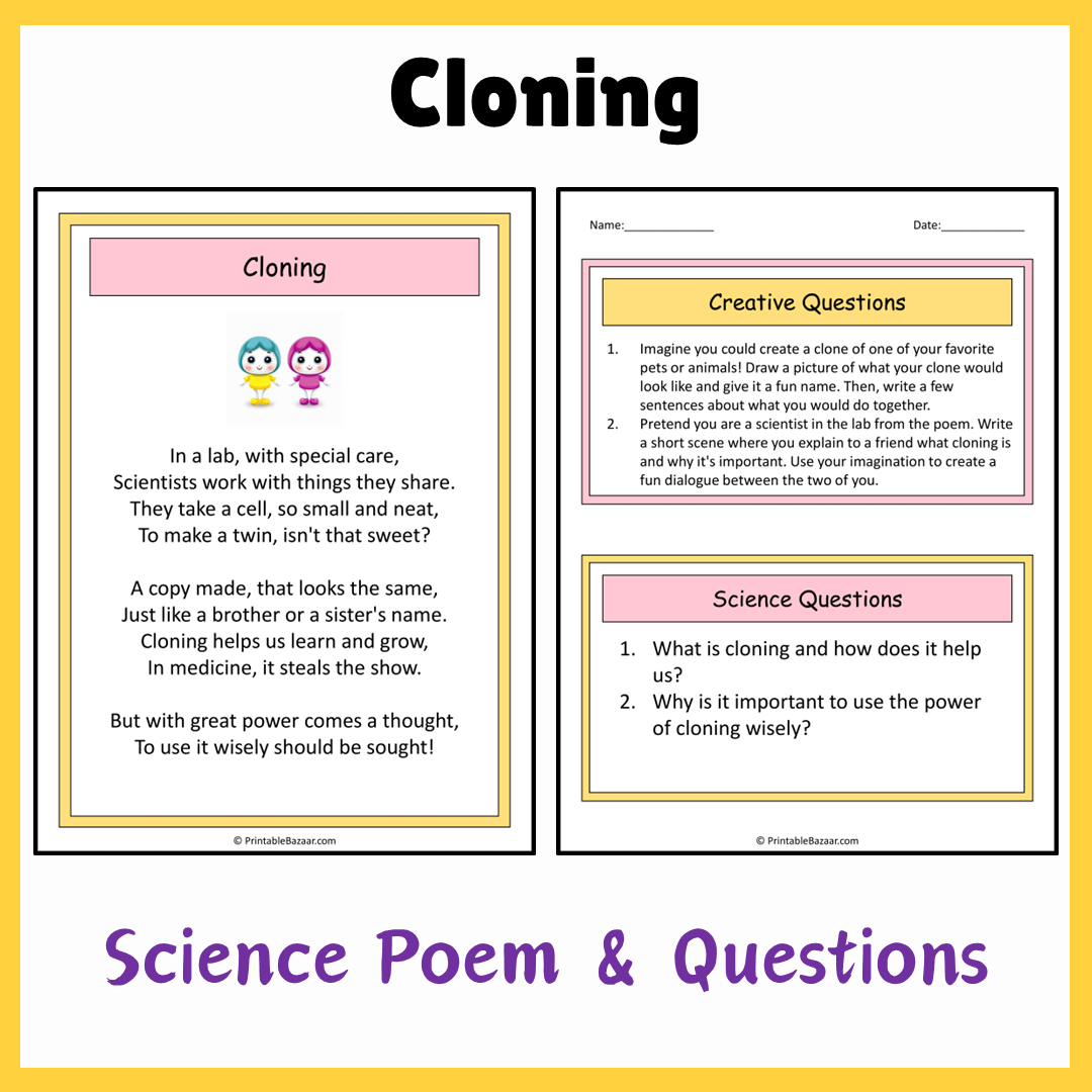 Cloning | Science Poem Reading Comprehension Activity