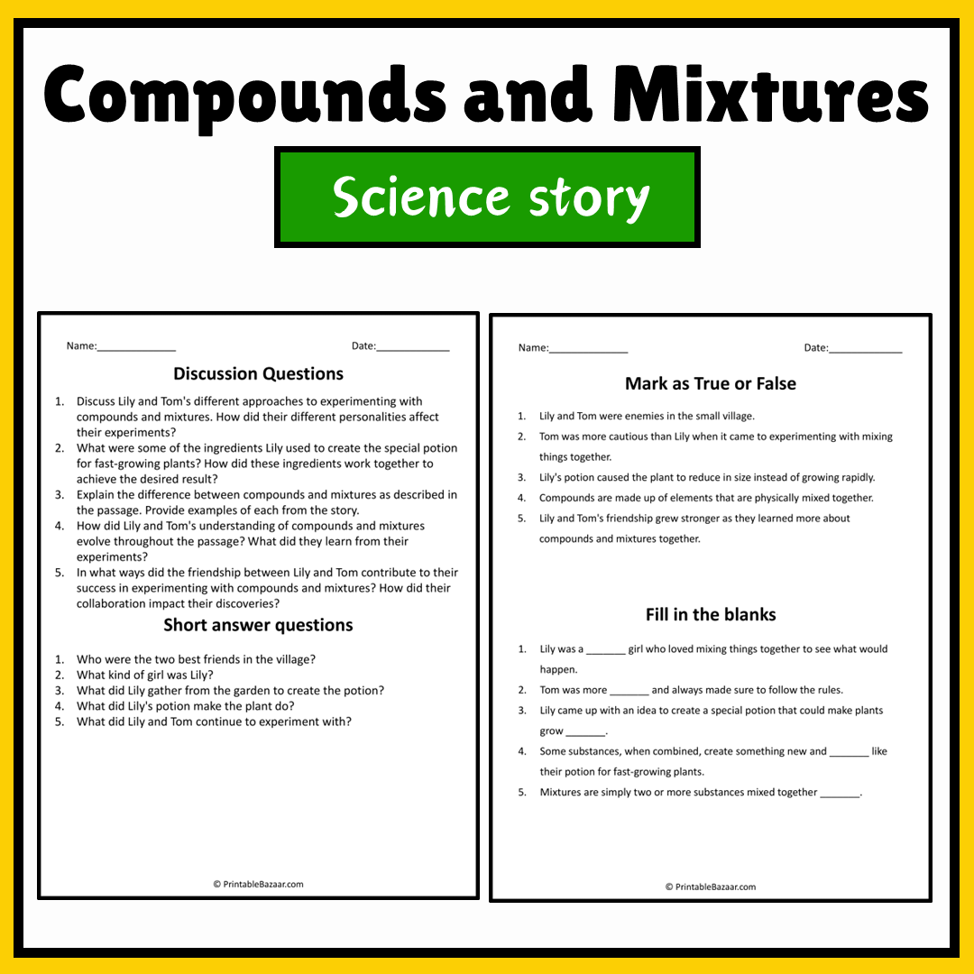 Compounds and Mixtures | Science Story Reading Comprehension Activity