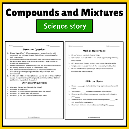 Compounds and Mixtures | Science Story Reading Comprehension Activity