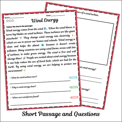 Wind Energy | Short Reading Comprehension Creative Worksheet