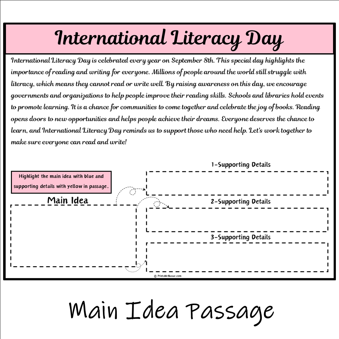 International Literacy Day | Main Idea and Supporting Details Reading Passage and Questions