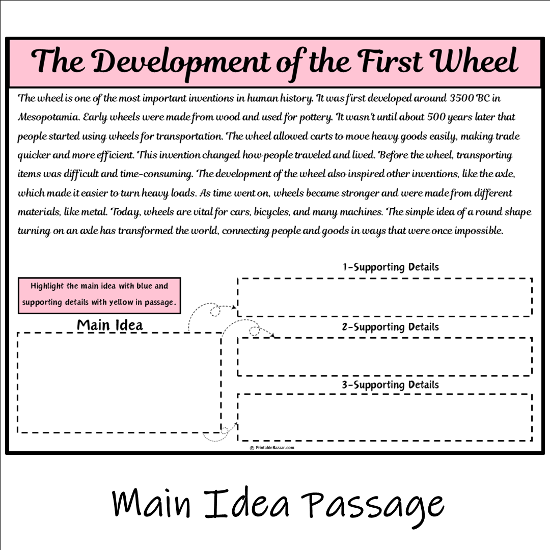 The Development of the First Wheel | Main Idea and Supporting Details Reading Passage and Questions