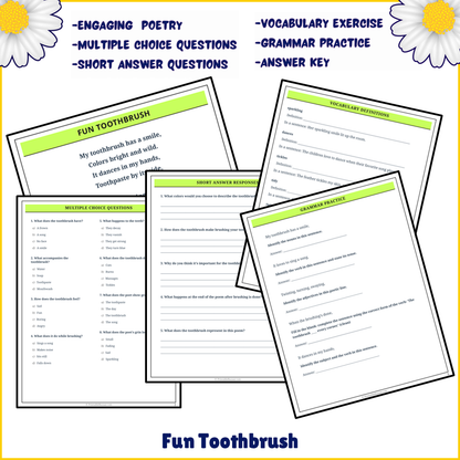 Fun Toothbrush | Poem Grammar Worksheet Printable Activity