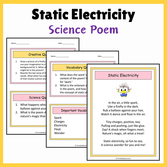 Static Electricity | Science Poem Reading Comprehension Activity