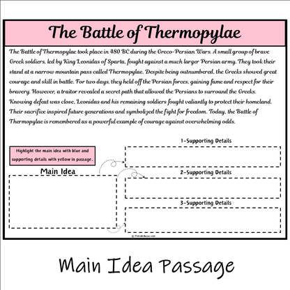 The Battle of Thermopylae | Main Idea and Supporting Details Reading Passage and Questions