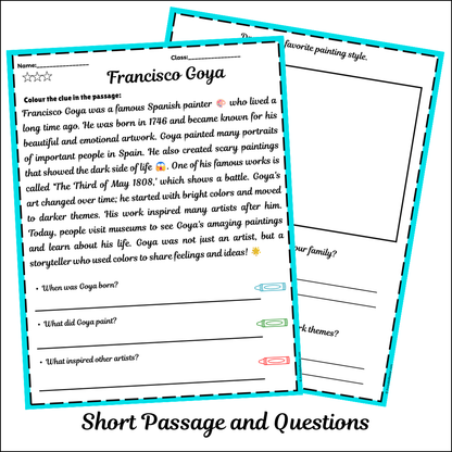 Francisco Goya | Short Reading Comprehension Creative Worksheet