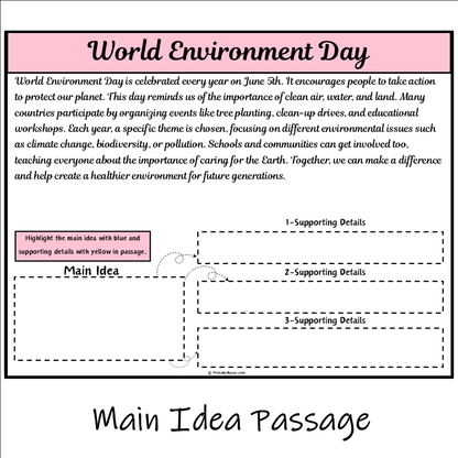 World Environment Day | Main Idea and Supporting Details Reading Passage and Questions