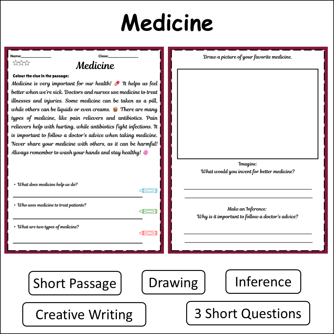Medicine | Short Reading Comprehension Creative Worksheet