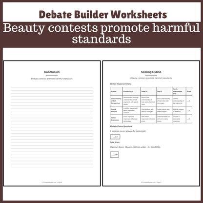 Beauty contests promote harmful standards | Favour and Against Worksheet Printable Activity
