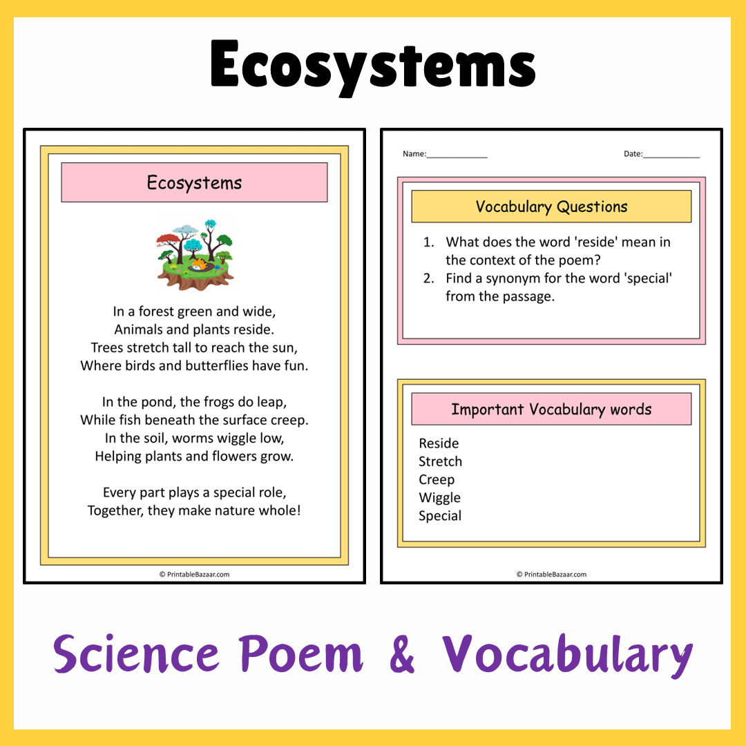 Ecosystems | Science Poem Reading Comprehension Activity