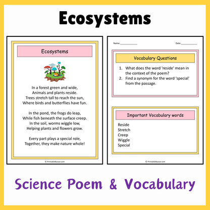 Ecosystems | Science Poem Reading Comprehension Activity