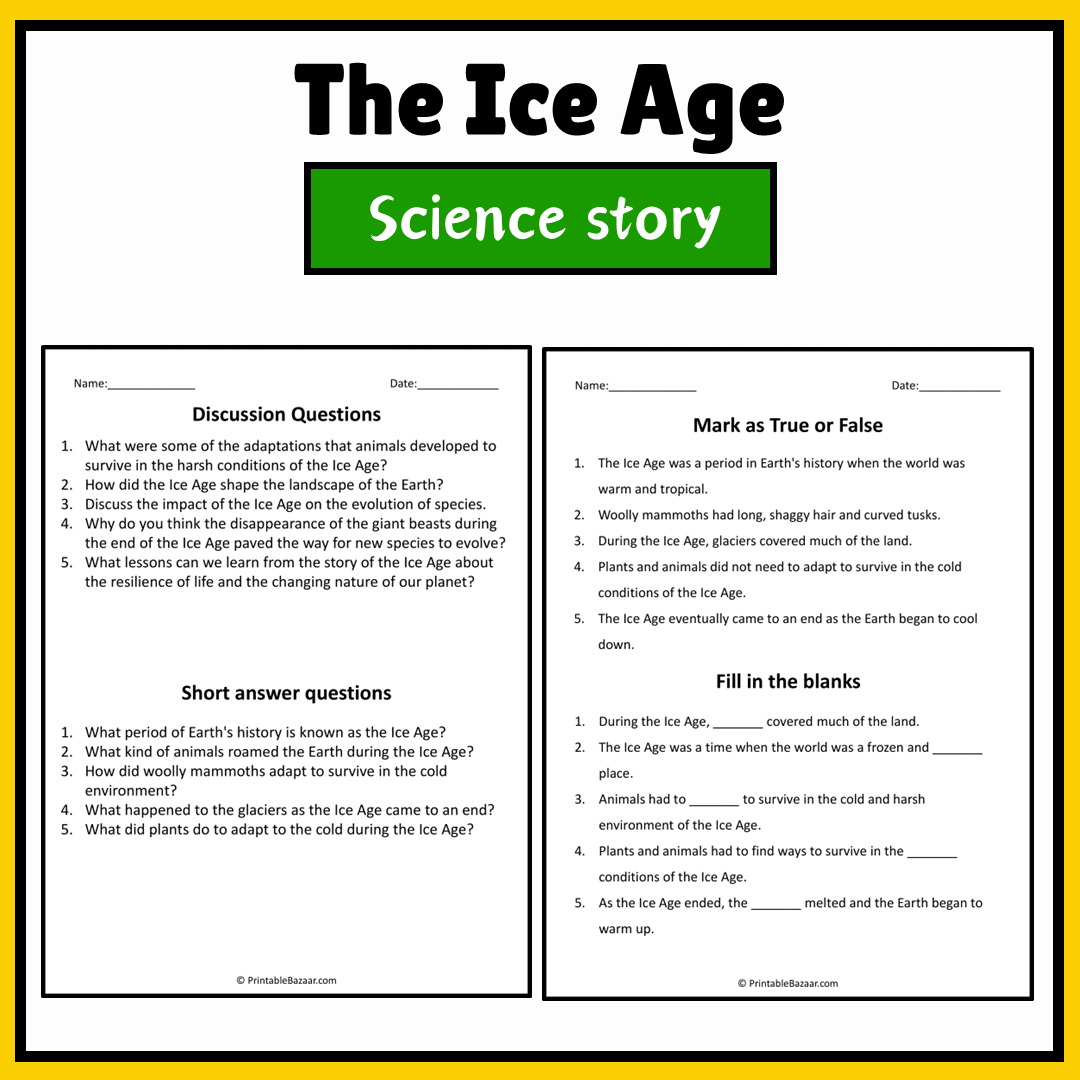 The Ice Age | Science Story Reading Comprehension Activity