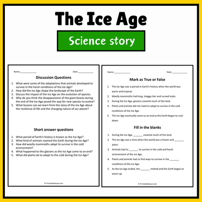 The Ice Age | Science Story Reading Comprehension Activity