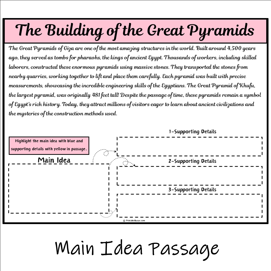 The Building of the Great Pyramids | Main Idea and Supporting Details Reading Passage and Questions