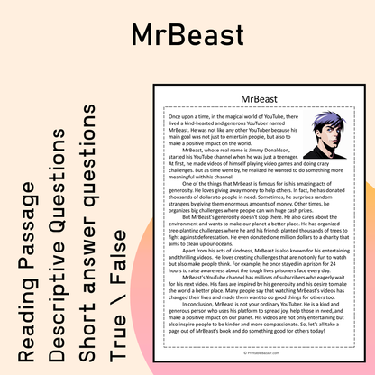 MrBeast | Reading Comprehension Passage Printable Activity