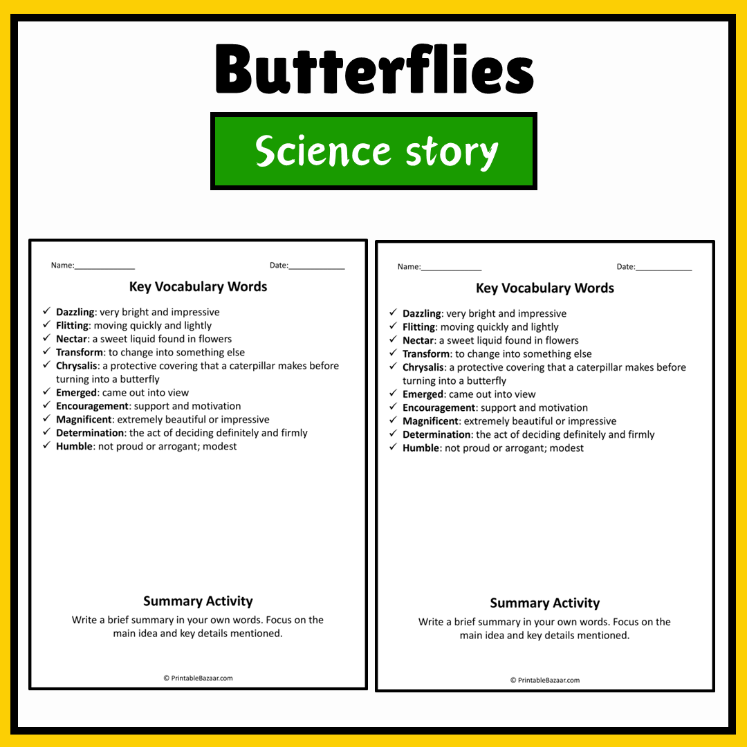 Butterflies | Science Story Reading Comprehension Activity