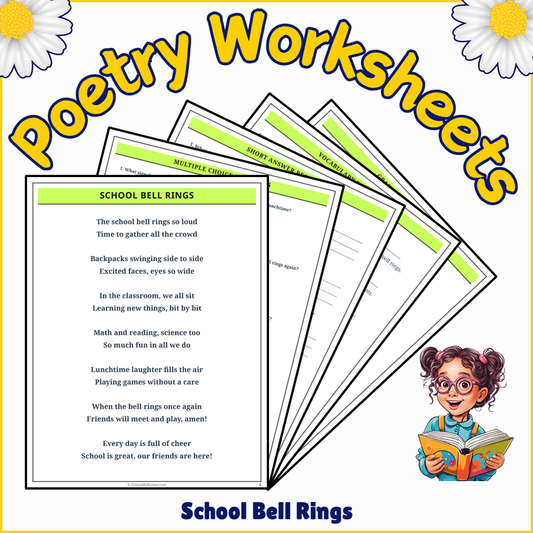 School Bell Rings | Poem Grammar Worksheet Printable Activity