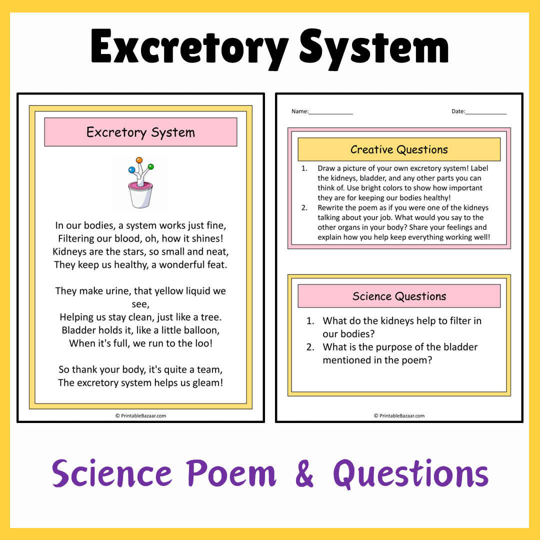 Excretory System | Science Poem Reading Comprehension Activity