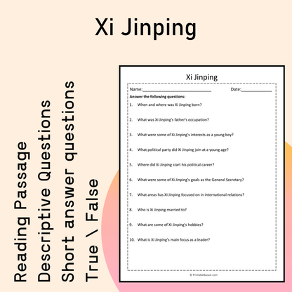Xi Jinping | Reading Comprehension Passage Printable Activity