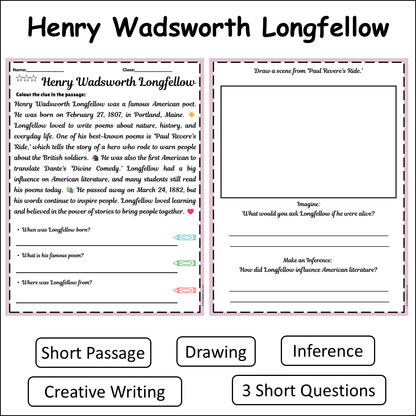 Henry Wadsworth Longfellow | Short Reading Comprehension Creative Worksheet