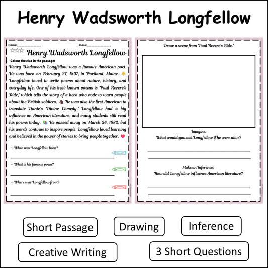 Henry Wadsworth Longfellow | Short Reading Comprehension Creative Worksheet