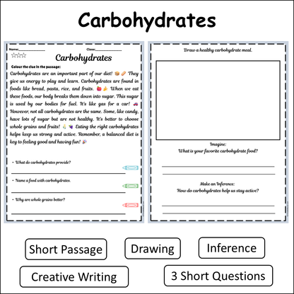 Carbohydrates | Short Reading Comprehension Creative Worksheet