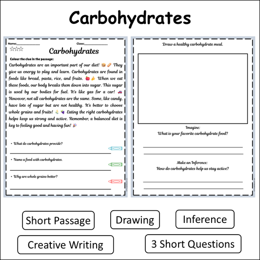 Carbohydrates | Short Reading Comprehension Creative Worksheet