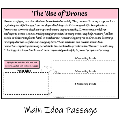 The Use of Drones | Main Idea and Supporting Details Reading Passage and Questions