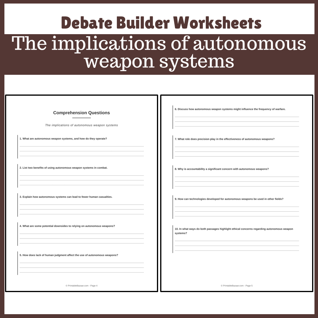 The implications of autonomous weapon systems | Favour and Against Worksheet Printable Activity