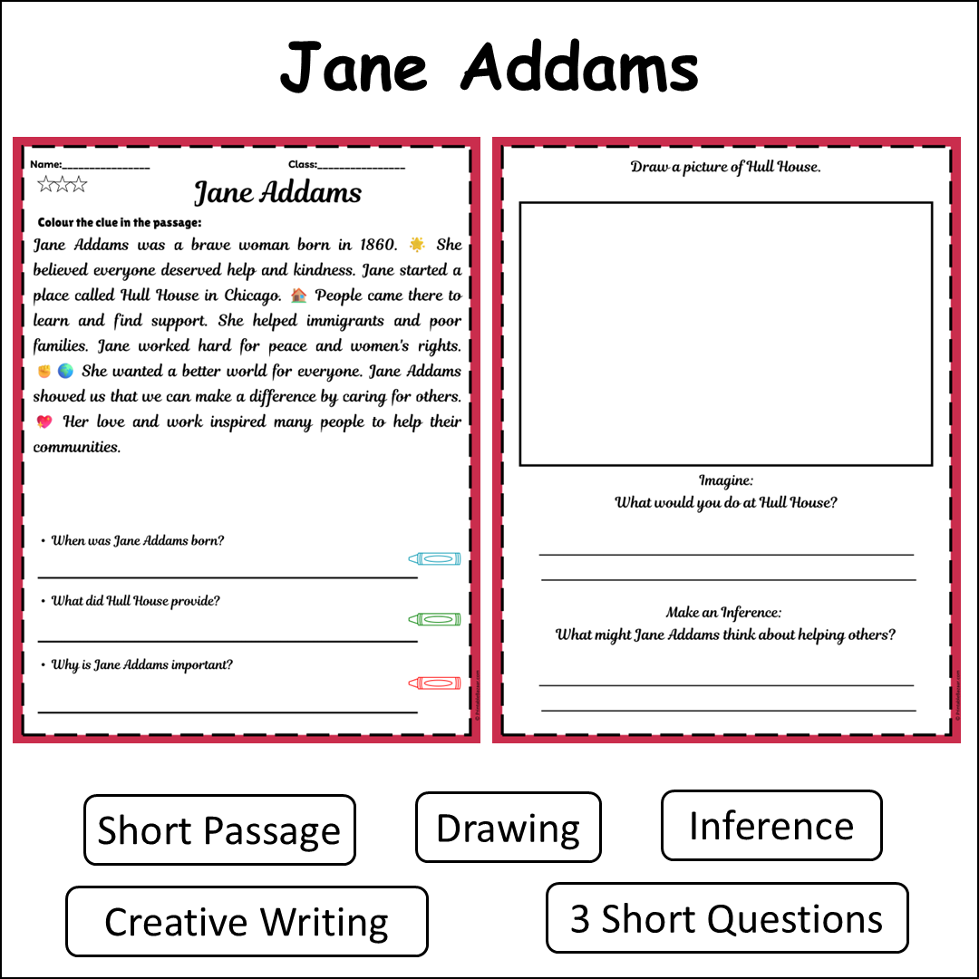 Jane Addams | Short Reading Comprehension Creative Worksheet