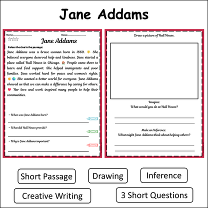 Jane Addams | Short Reading Comprehension Creative Worksheet