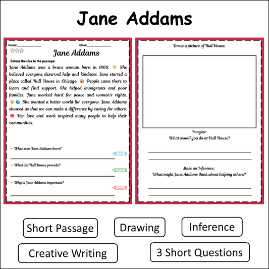 Jane Addams | Short Reading Comprehension Creative Worksheet