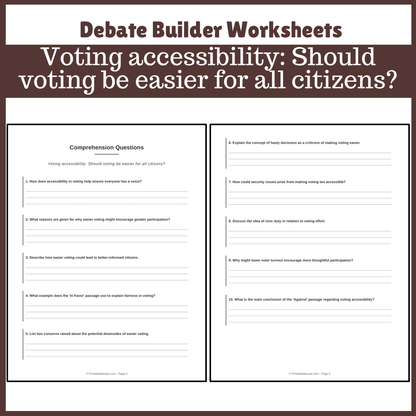 Voting accessibility: Should voting be easier for all citizens? | Favour and Against Worksheet Printable Activity