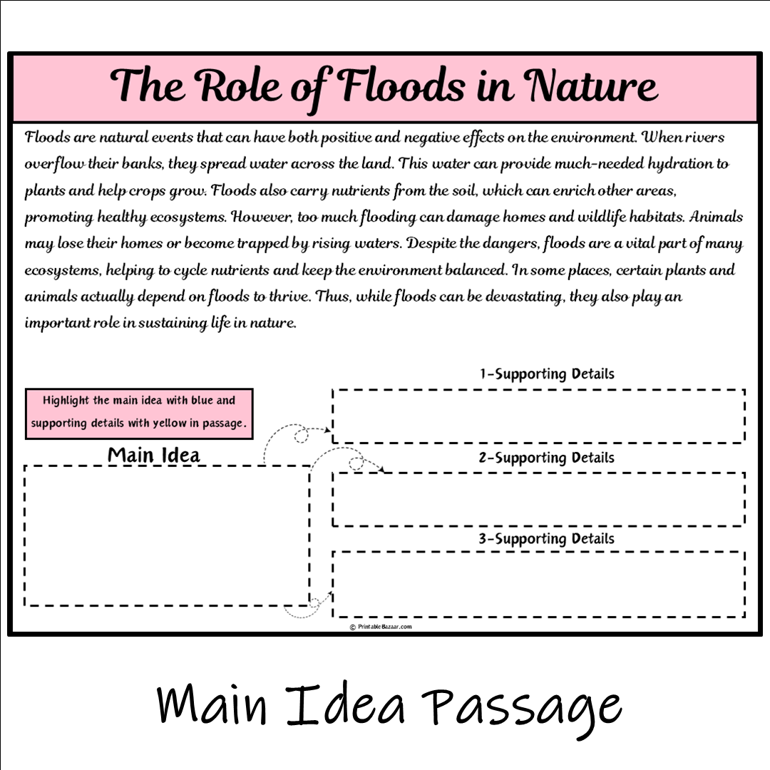 The Role of Floods in Nature | Main Idea and Supporting Details Reading Passage and Questions