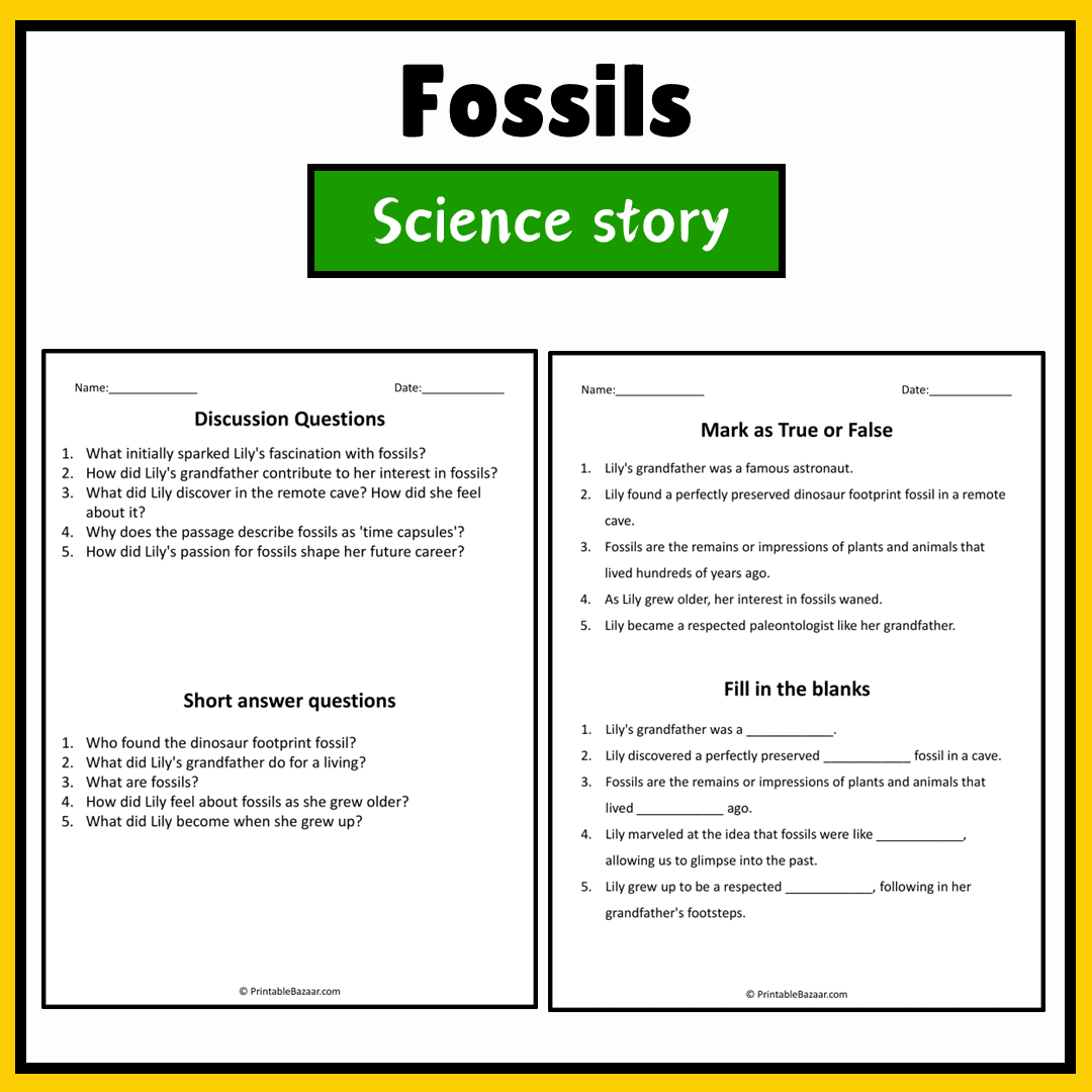 Fossils | Science Story Reading Comprehension Activity