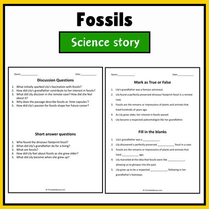 Fossils | Science Story Reading Comprehension Activity