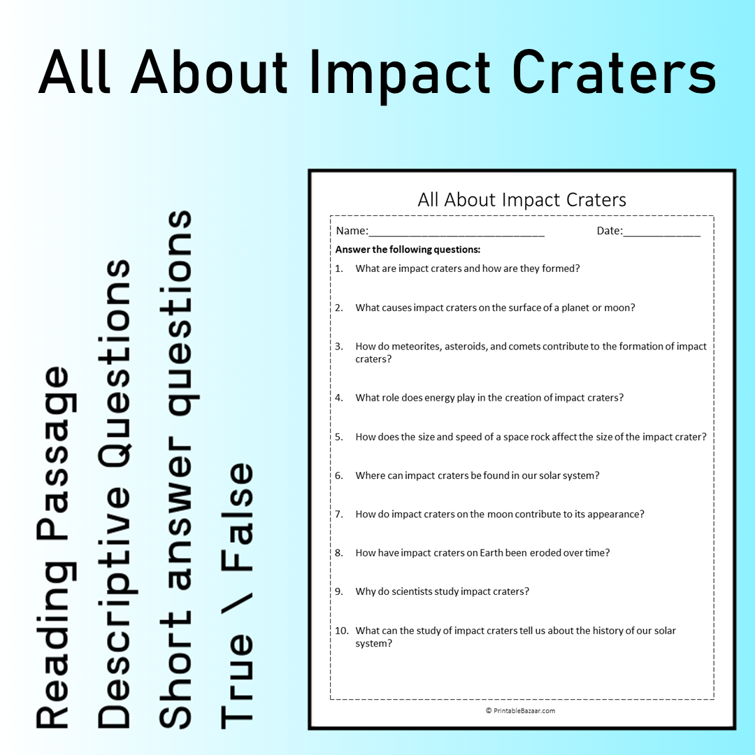All About Impact Craters | Reading Comprehension Passage Printable Worksheet