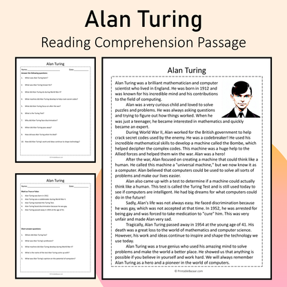 Alan Turing | Reading Comprehension Passage Printable Activity
