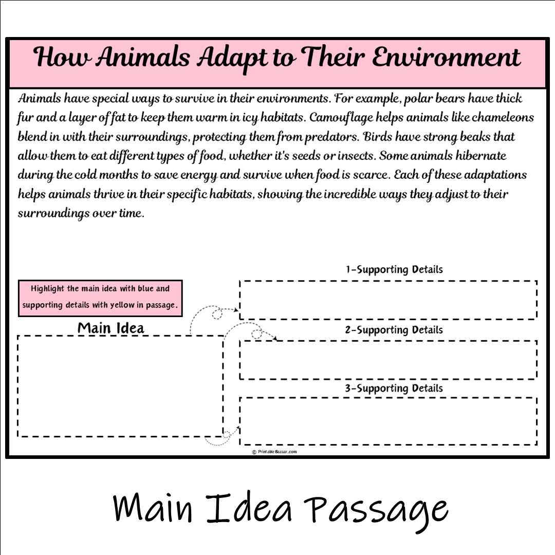 How Animals Adapt to Their Environment | Main Idea and Supporting Details Reading Passage and Questions
