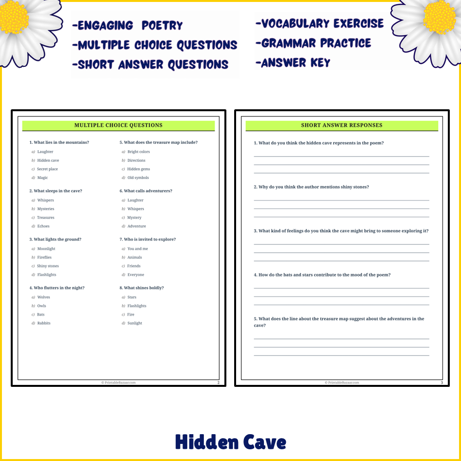 Hidden Cave | Poem Grammar Worksheet Printable Activity