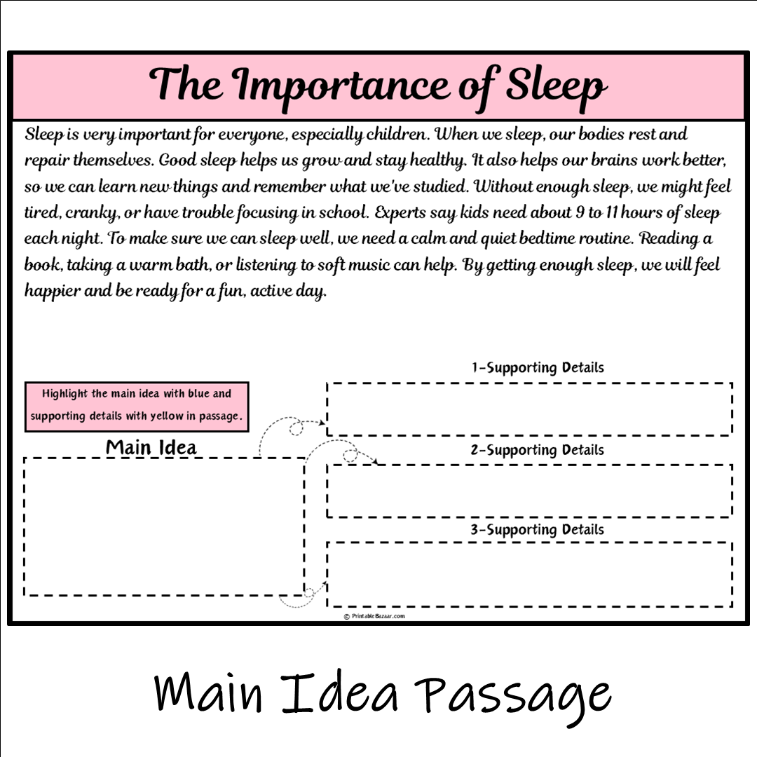 The Importance of Sleep | Main Idea and Supporting Details Reading Passage and Questions