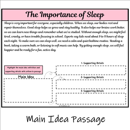 The Importance of Sleep | Main Idea and Supporting Details Reading Passage and Questions