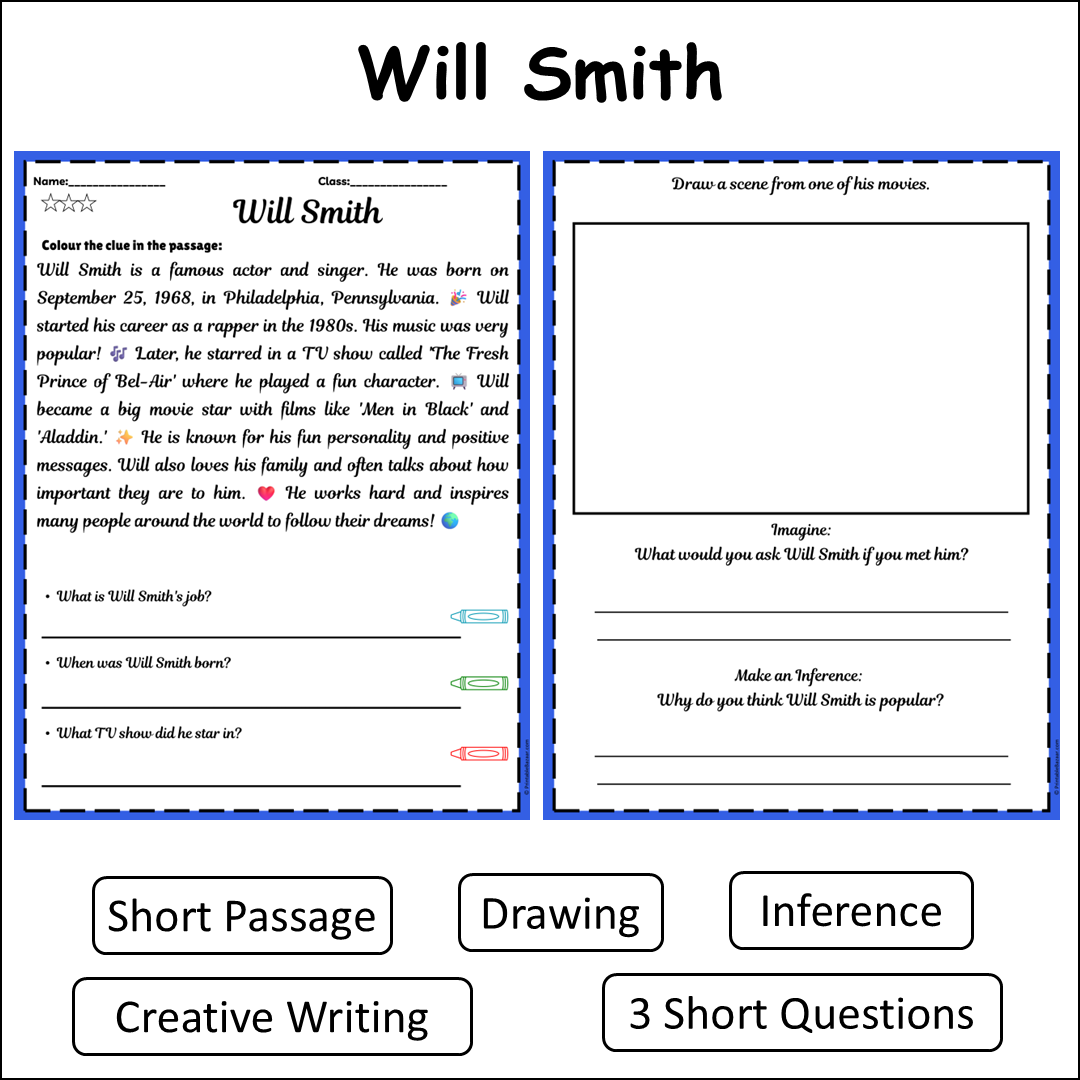 Will Smith | Short Reading Comprehension Creative Worksheet