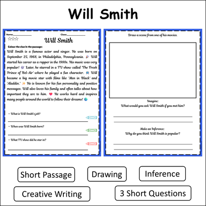 Will Smith | Short Reading Comprehension Creative Worksheet