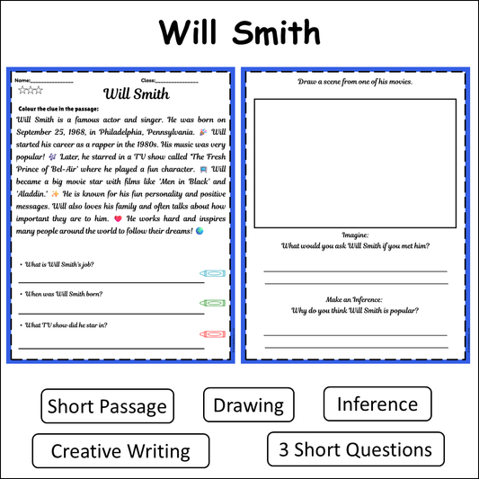 Will Smith | Short Reading Comprehension Creative Worksheet