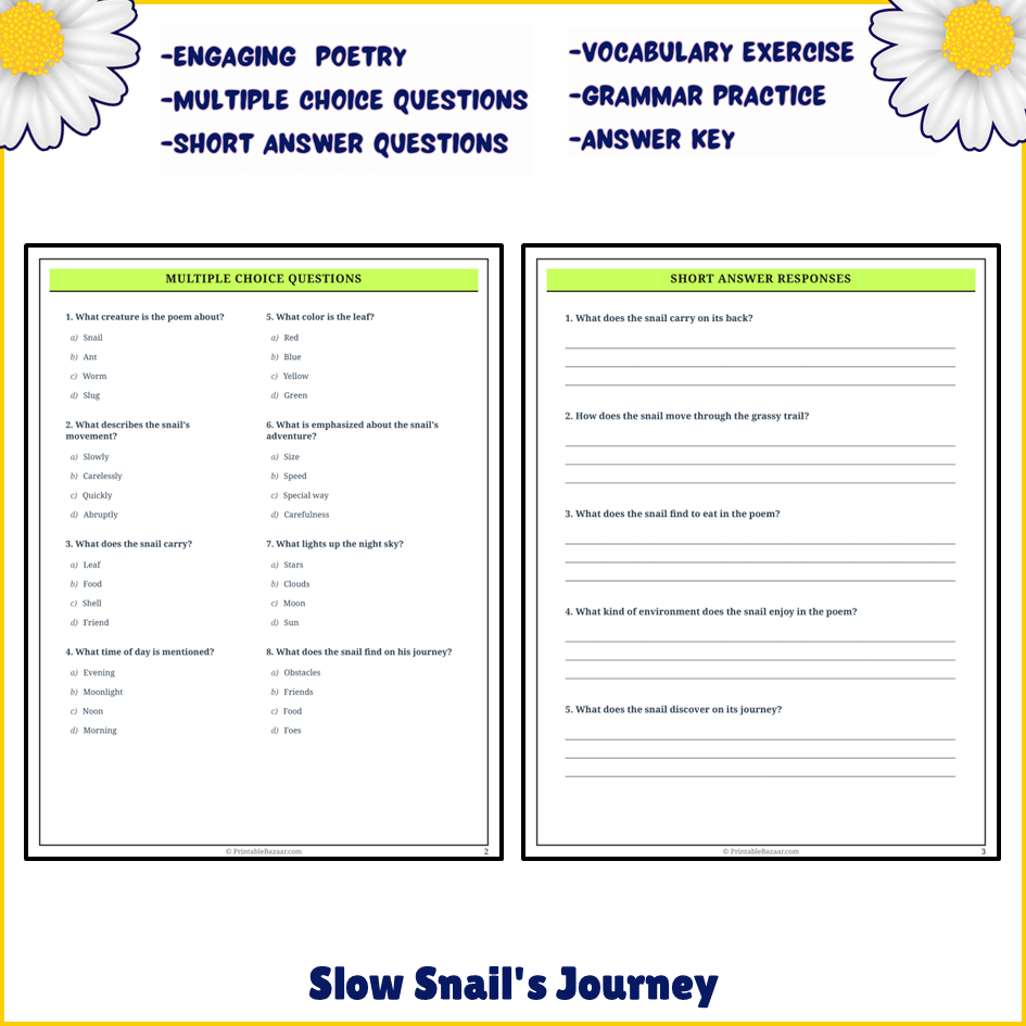 Slow Snail's Journey | Poem Grammar Worksheet Printable Activity