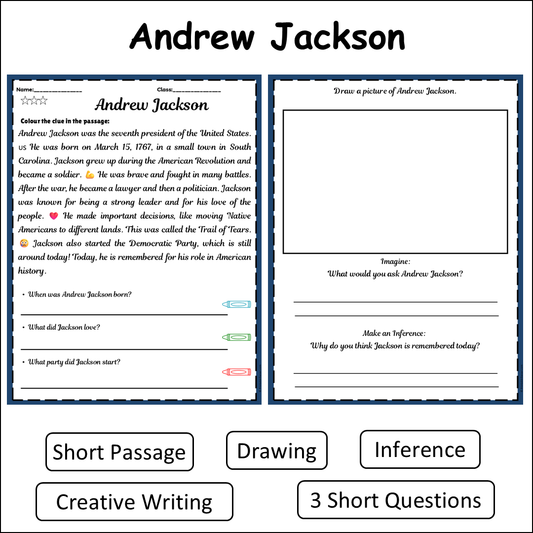 Andrew Jackson | Short Reading Comprehension Creative Worksheet