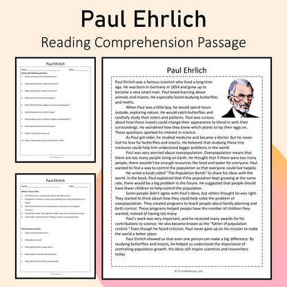 Paul Ehrlich | Reading Comprehension Passage Printable Activity